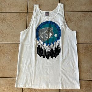 Vintage 1989 Single Stitch Wolf Dreamer Tank Top White, Sz‎ Large